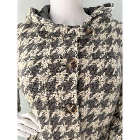 Anthropologie Cropped Houndstooth Hooded Jacket Wool Blend Grey Coat size M - Picture 8 of 10